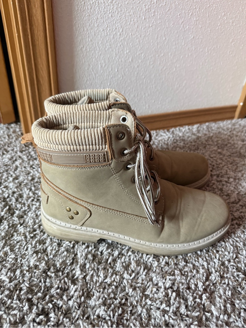 Women's Tan Lace-Up Ankle Booties with Padded Collar